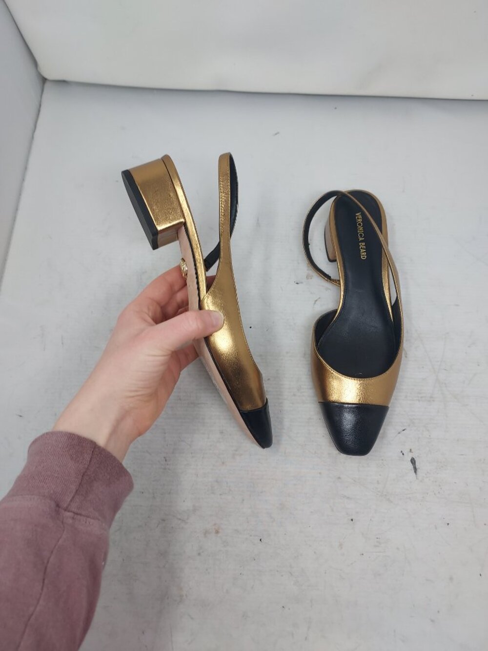 Veronica Beard Gold Black Cecile Heel Slingback Shoe